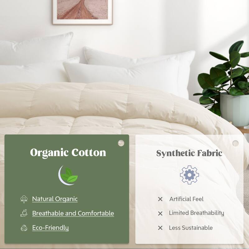 All Season 300TC Organic Cotton Down Comforter - 100% Natural, Chemical-Free, Medium Warmth Duvet Insert