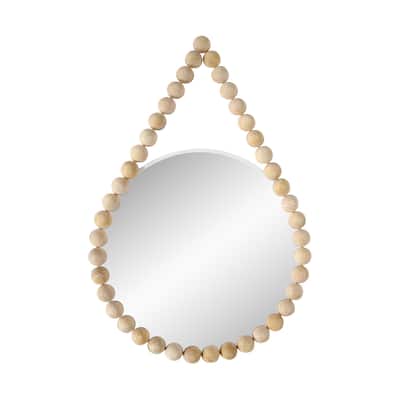 36" White and Brown Beaded Wall Mirror