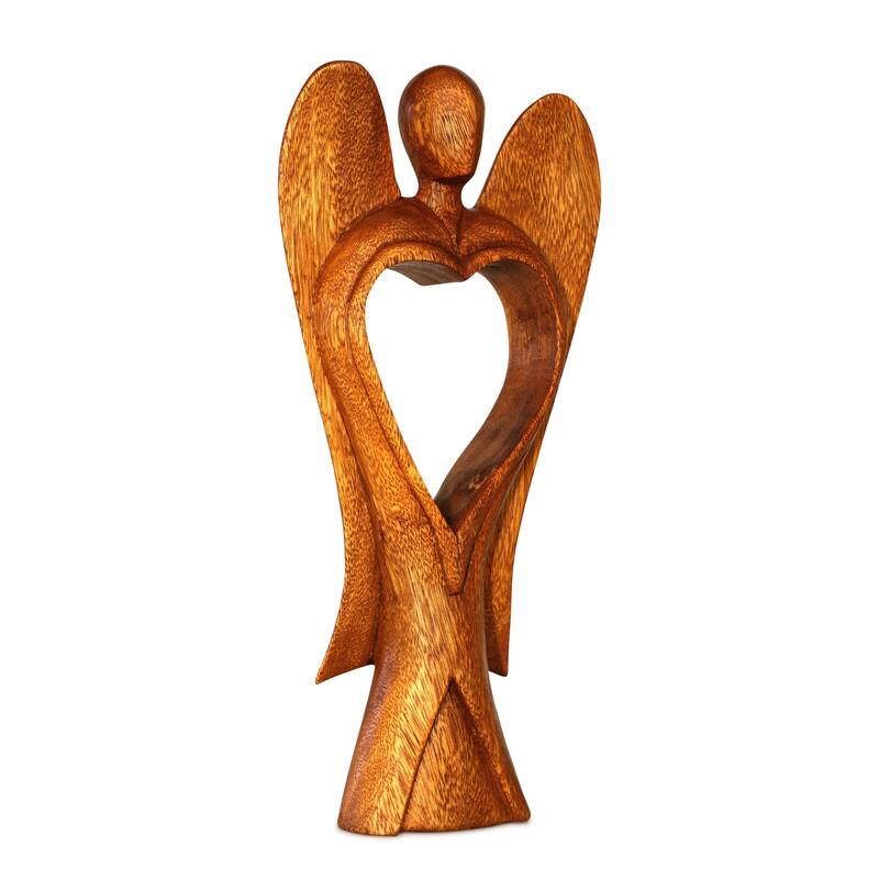 12" Wooden Handmade Abstract Sculpture Statue Handcrafted "Angel of Love" Gift Home Decor Figurine Decoration Hand Carved