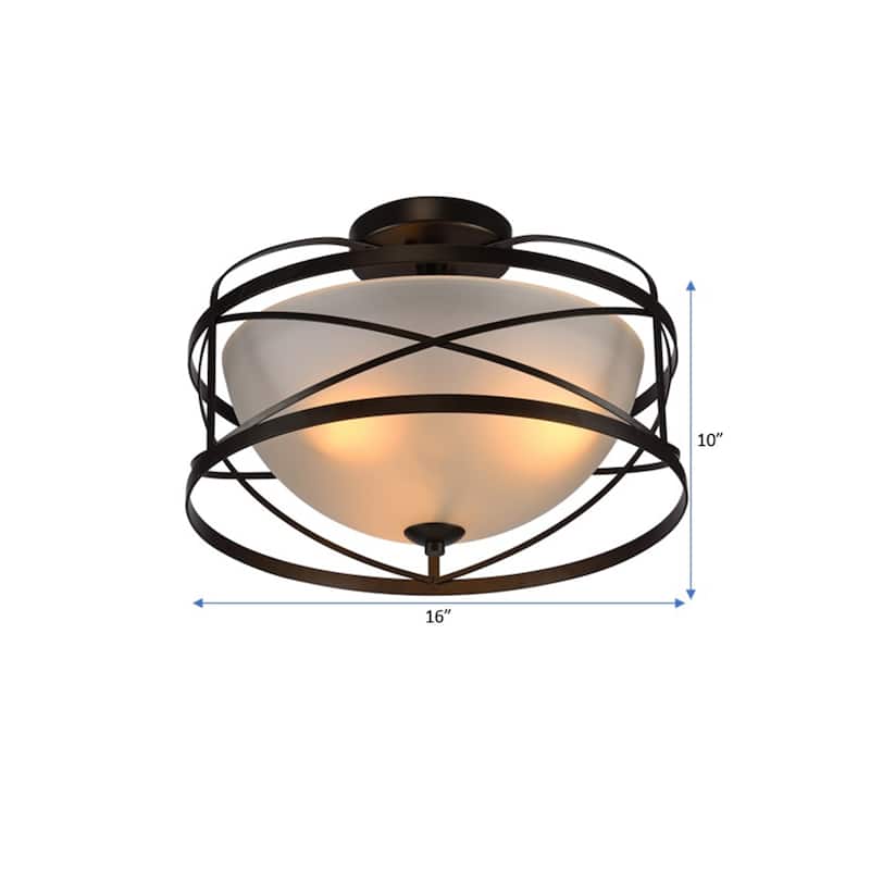 Bertrand Black 3-Light Flushmount with Frosted Glass Shade