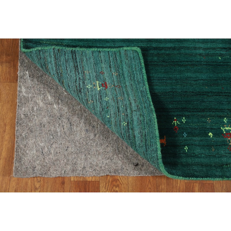Tribal Green Gabbeh Indian Runner Rug Handmade Wool Carpet - 2'6" x 9'9"