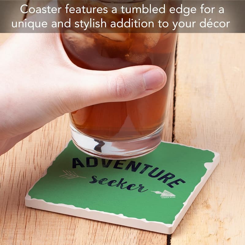 Adventure Seeker 4 Pack Tumbled Tile Stone Coaster with Protective Cork Backing Made in The USA 4" Square