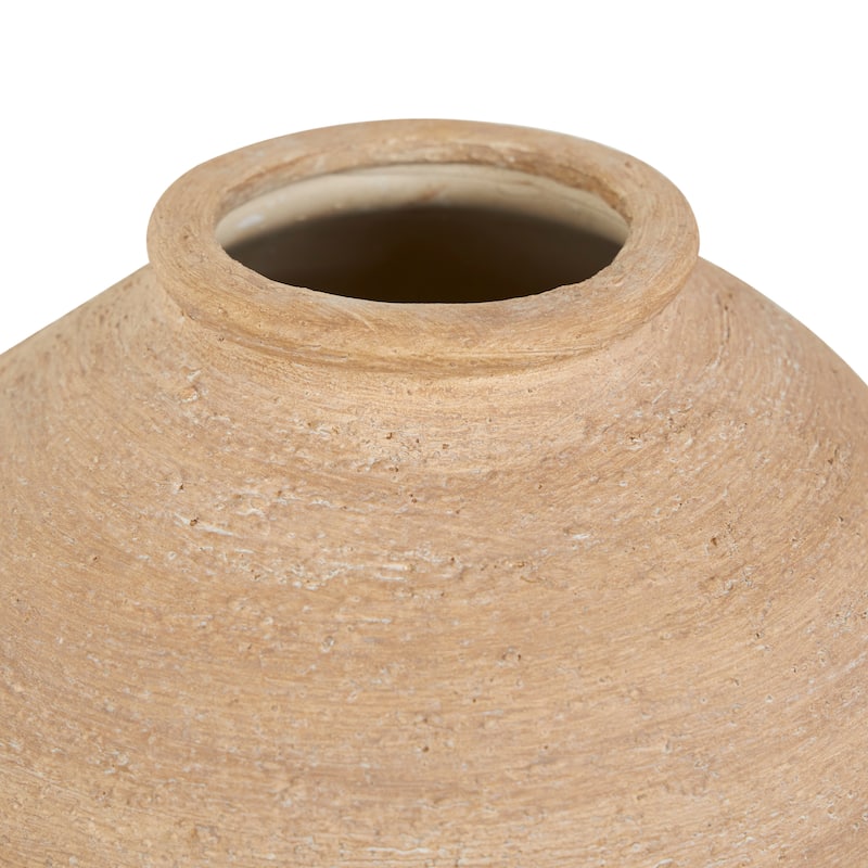 Beige Ceramic Wide Textured Vase