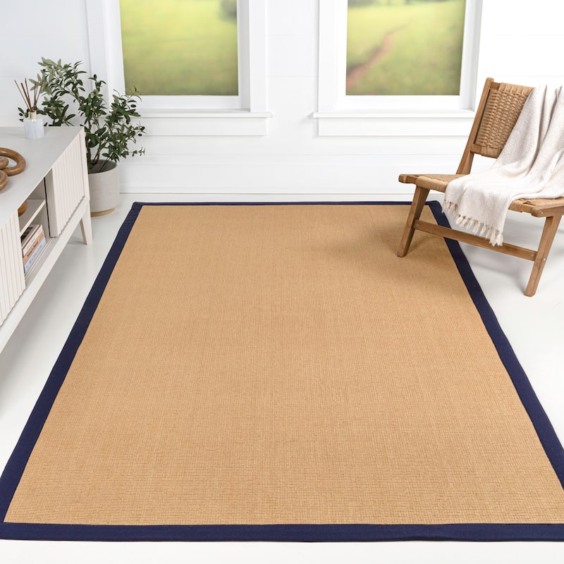 Camden Farmhouse Cottage Border Jute Area Rug - Natural/Navy - 5 X 8