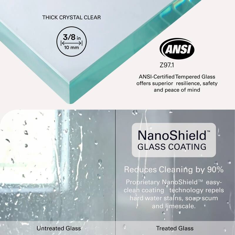 Seawin Crystal 44 - 48 x 78 inches Frameless Sliding Shower Door 3/8 in. (10 mm) Clear Tempered Glass with NanoShield Coating