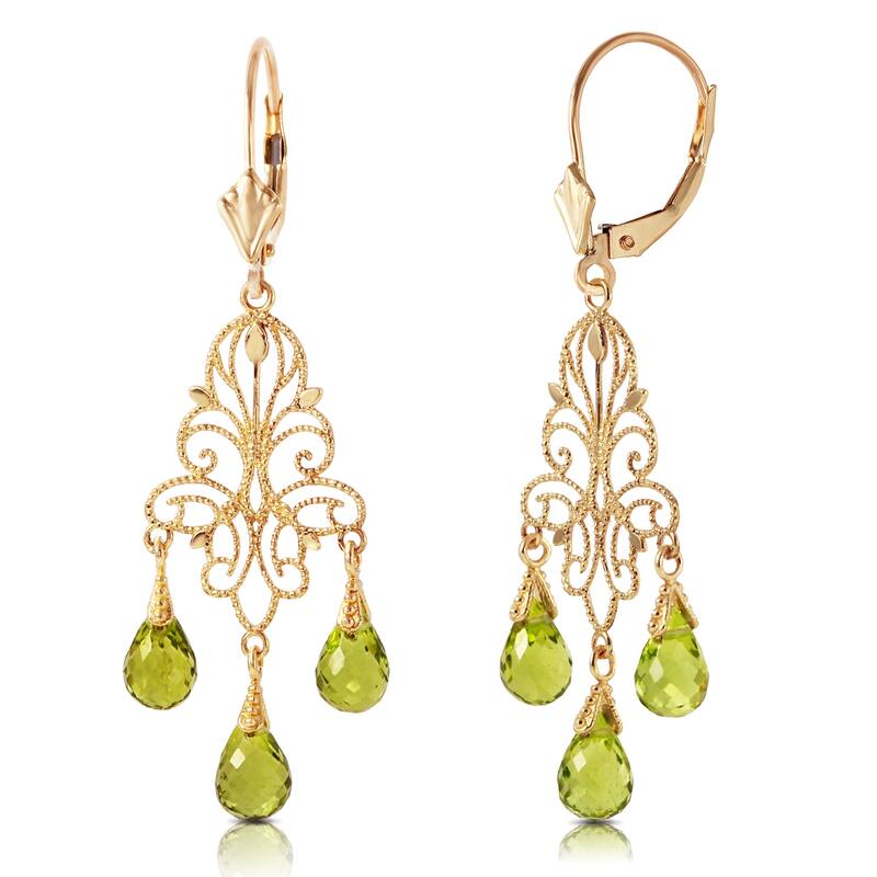 3.75 Carat 14K Solid Gold Peridot Gemstone Chandelier Earrings