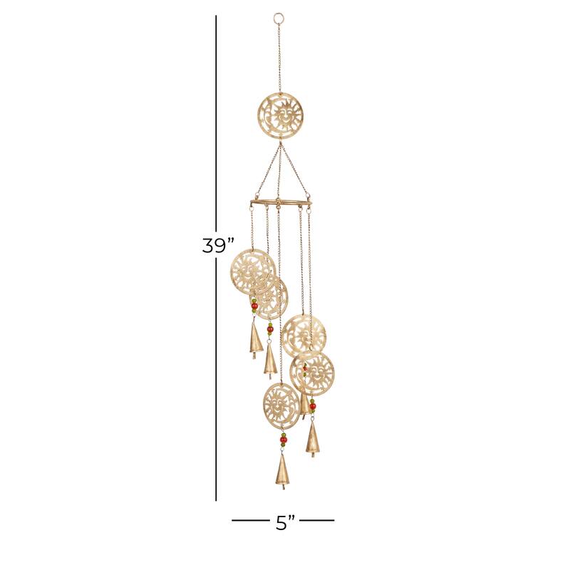 Gold Metal Handmade Indoor Outdoor Windchime with Glass Beads and Cone Bells