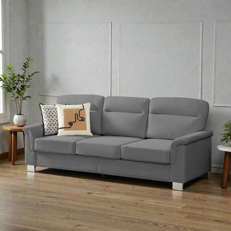 82 Inch Modern 3 Seater Sofa with Snowfleece Fabric, Compressed Upholstered Couch for Living Room Bedroom