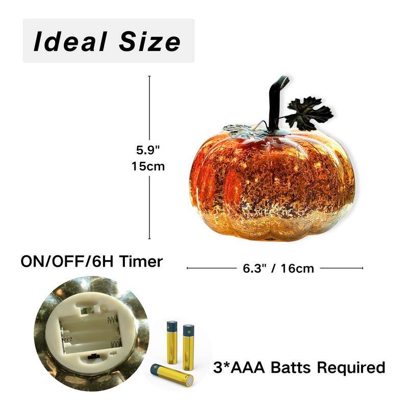 Mercury Glass Pumpkin Lights with Timer – Fall Halloween Table Decorations for Home & Thanksgiving Decor