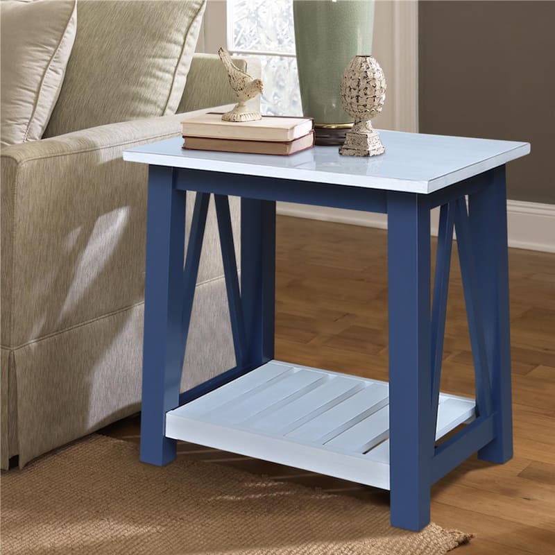 Surrey Solid Wood End Table - Blue/antiqued chalk