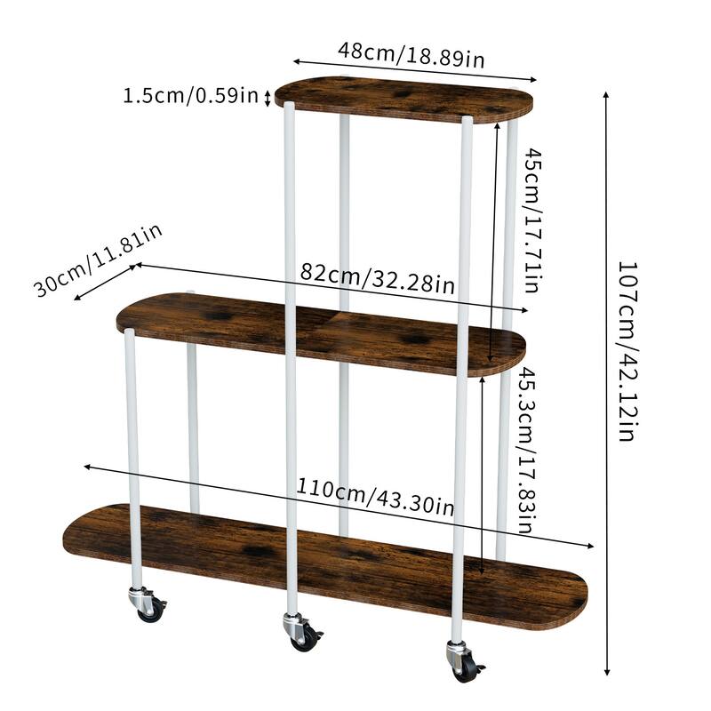 3 Tiers Plant Stand with Wheels Open Ladder Bonsai Holer - 44" W x 12" D x 42.8" H