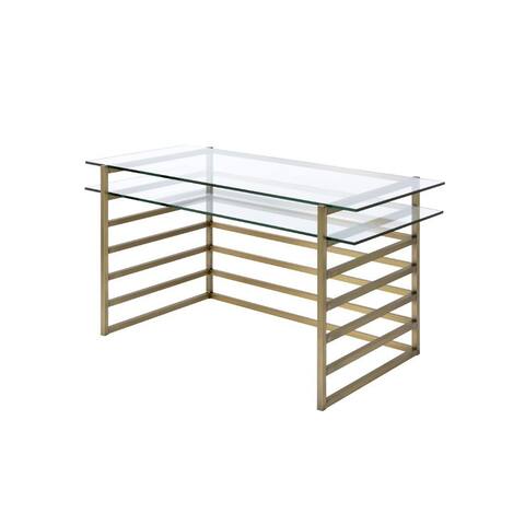 Q-Max Desk Antique Gold & Clear Glass Finish Contemporary Style With 1 Open Compartment