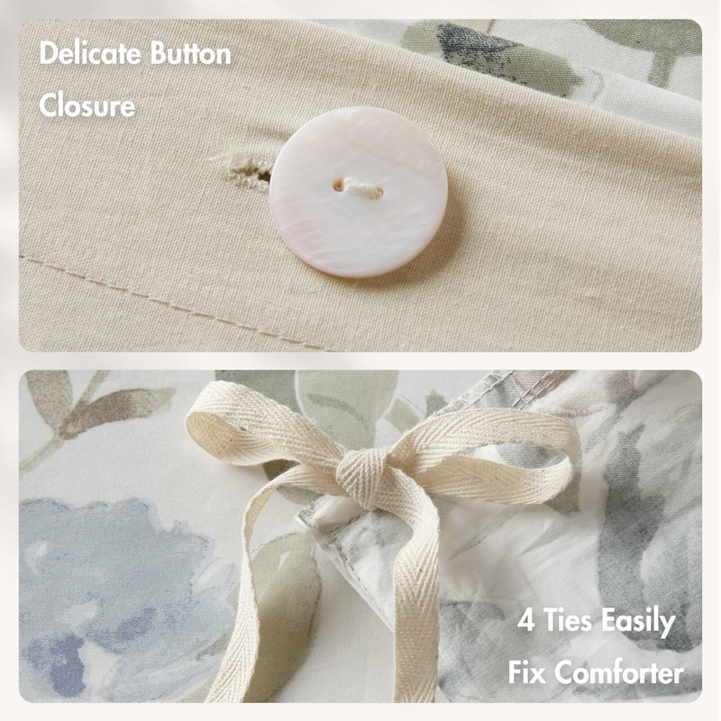 Rossetta 5-Piece Full/Queen Cotton Refreshing Floral Print Sateen Print Duvet Set