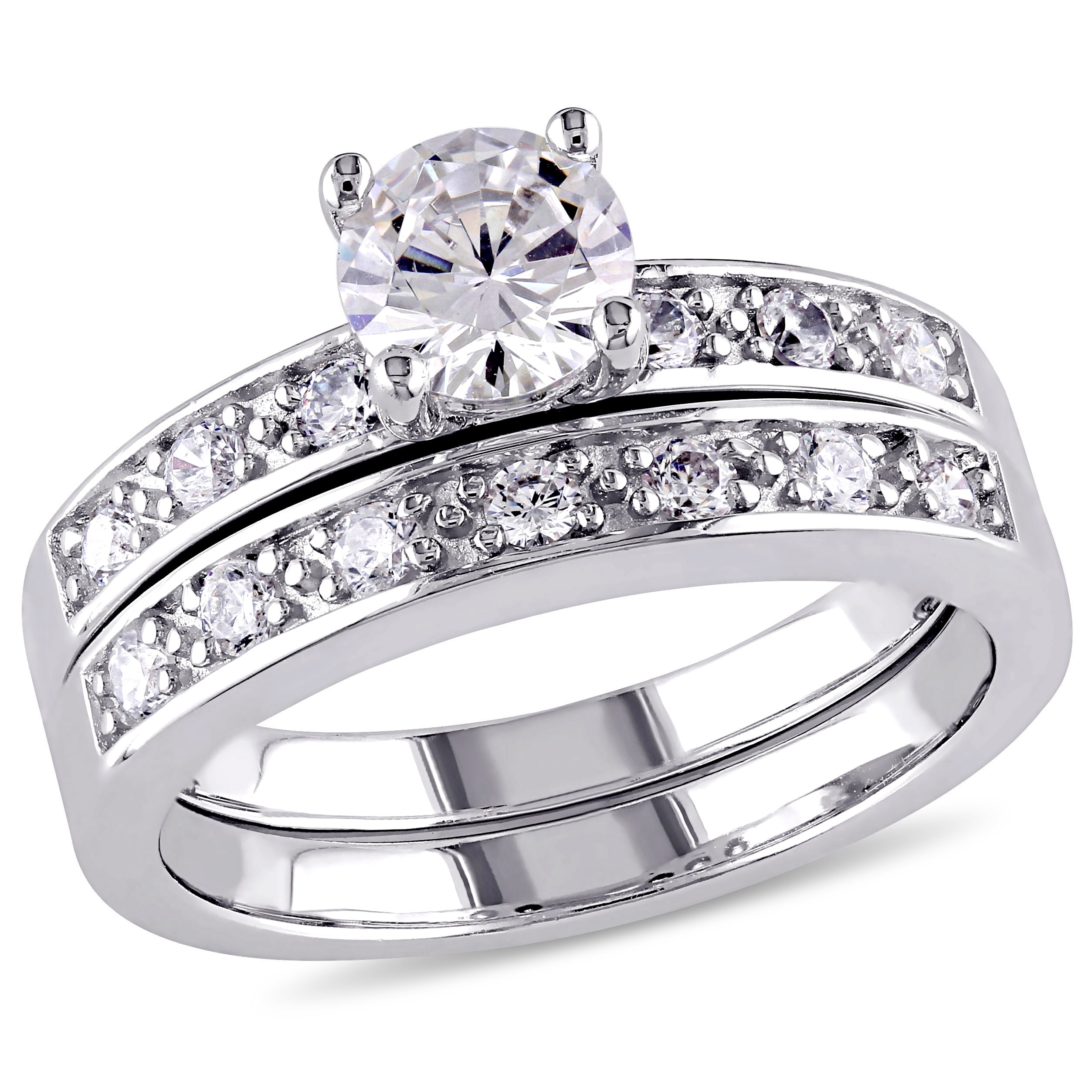 Miadora Sterling Silver White Cubic Zirconia Bridal Ring Set