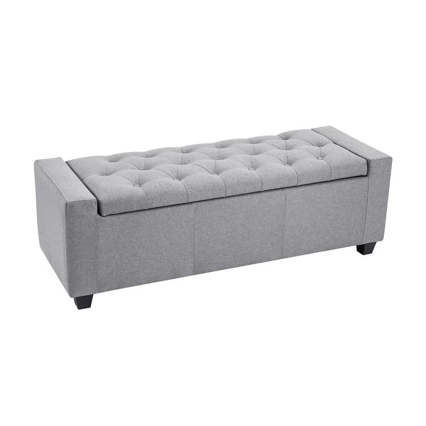 slide 2 of 11, Porthos Home Iara Fabric Upholstered Flip Top Storage Ottoman Bench Grey