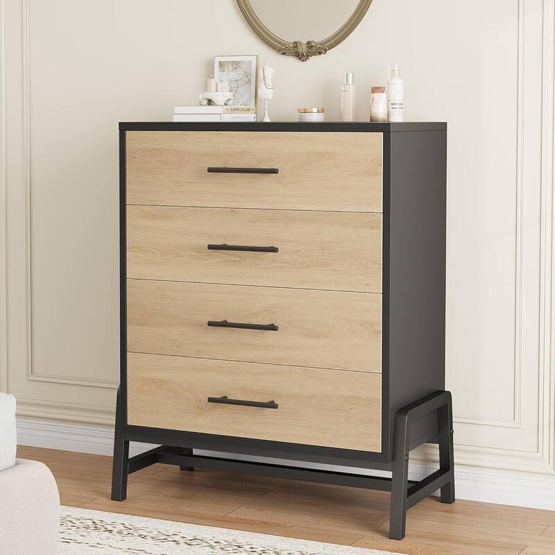 Modern 38.6'' 4 Drawer Dresser for Bedroom, Closet, Entryway - Beige+Black