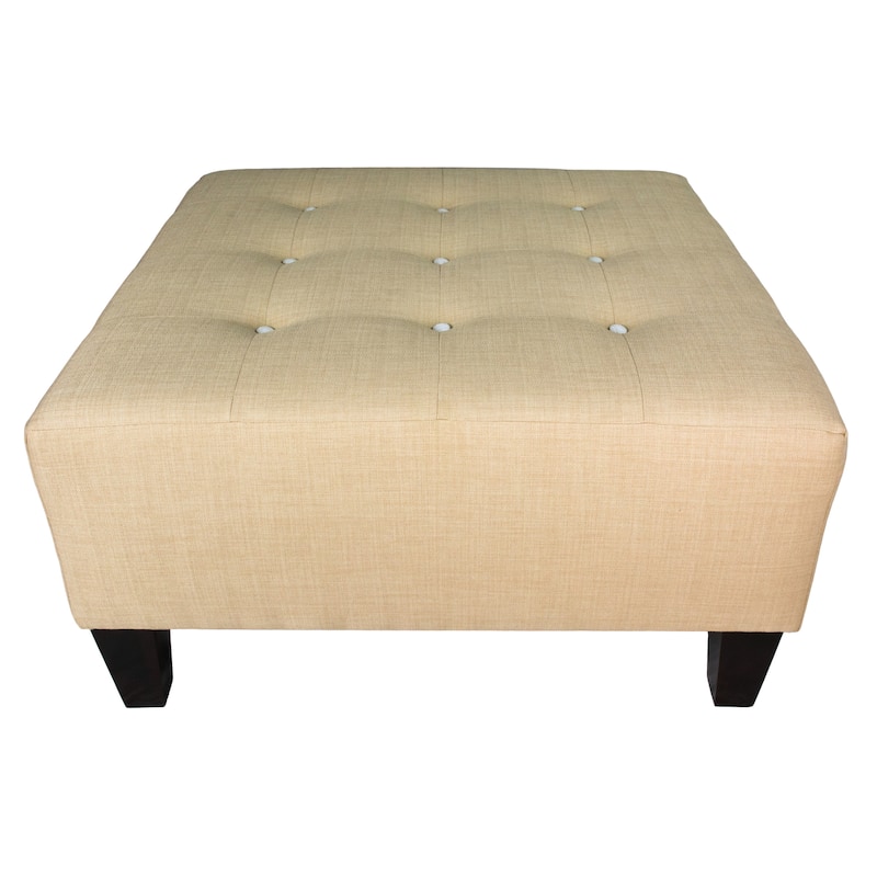 MJL Furniture MAX Button Tufted Upholstered Square Blue Ottoman - White