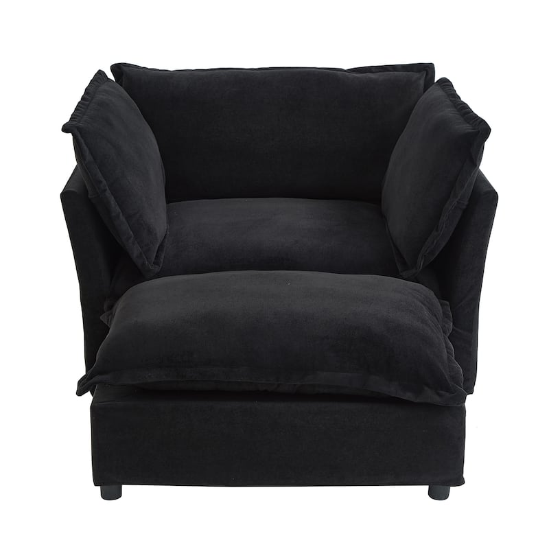 Chenille Single Sofa Chair with Ottoman, Modern Oversized Accent Chair for Reading, Living Room Curved Armrests Chairs
