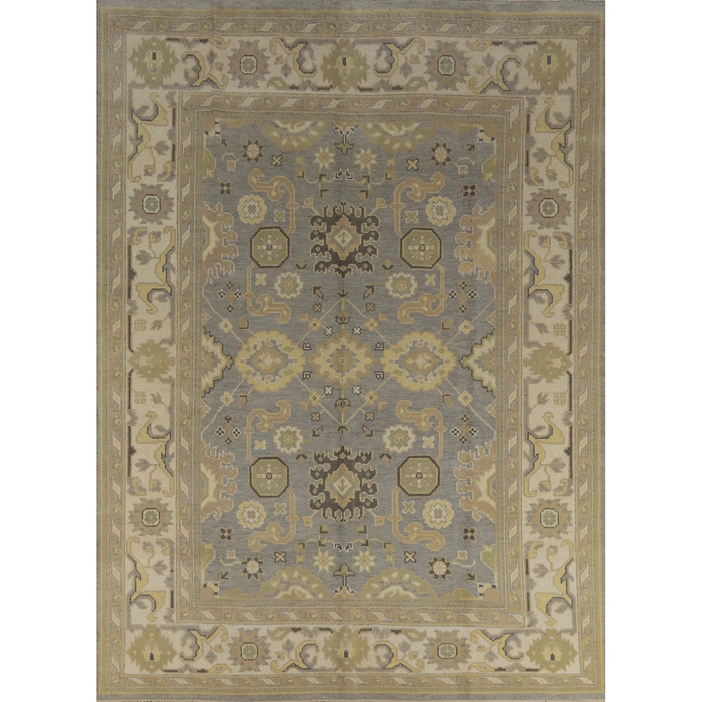 Silver Gray Oushak Indian Area Rug Handmade Oriental Wool Carpet - 7'10" x 9'11"