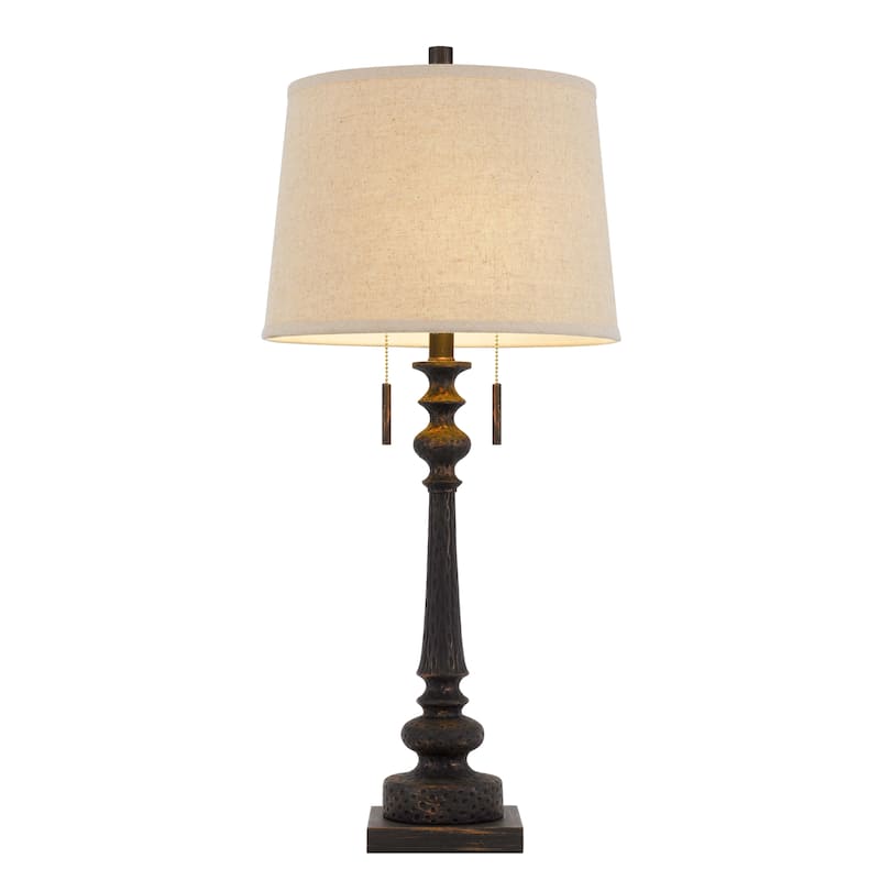 HomeRoots32" Charcoal Two Light Table Lamp With Tan Drum Shade - 14
