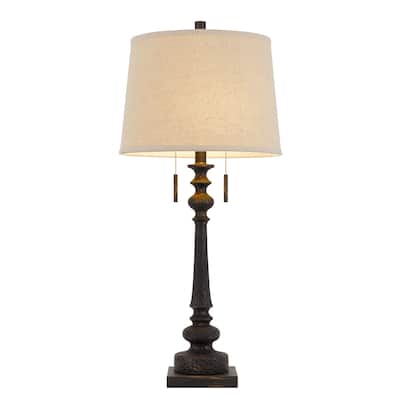 HomeRoots32" Charcoal Two Light Table Lamp With Tan Drum Shade - 14