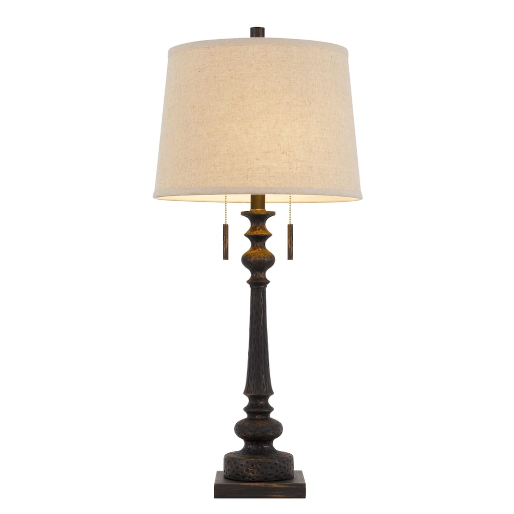 HomeRoots32" Charcoal Two Light Table Lamp With Tan Drum Shade - 14