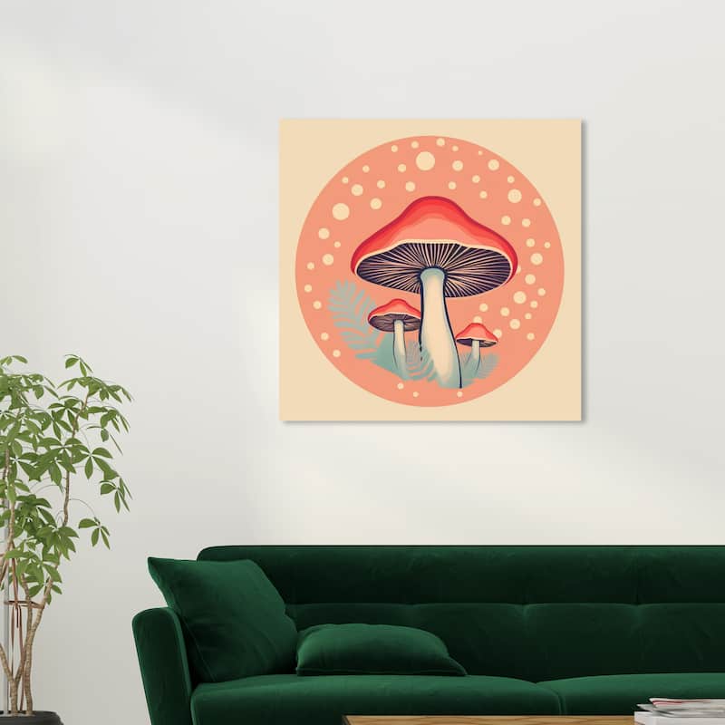 Wynwood Studio Canvas Floral and Botanical Just a Couple of Mushrooms Pink and Light Pink Wall Art Canvas Print - 30 x 30