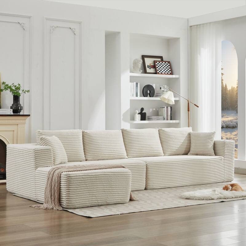 106" Modern Corduroy Sectional Sofa with Right/Left Chaise No Assembly Required