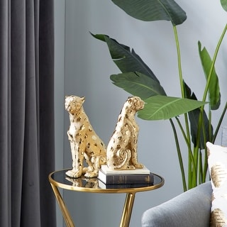 Gold Porcelain Glam Sculpture Leopard (Set of 2) - 4 x 8 x 12 and 4 x 6 x 10