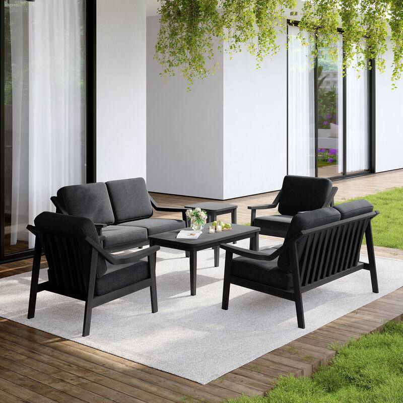 Outdoor Conversation 6 Seater Patio Chat Set with Cushions and Table