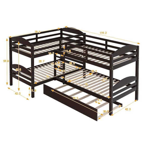 Twin L-Shaped Bunk bed with Trundle & Safety Guardrails