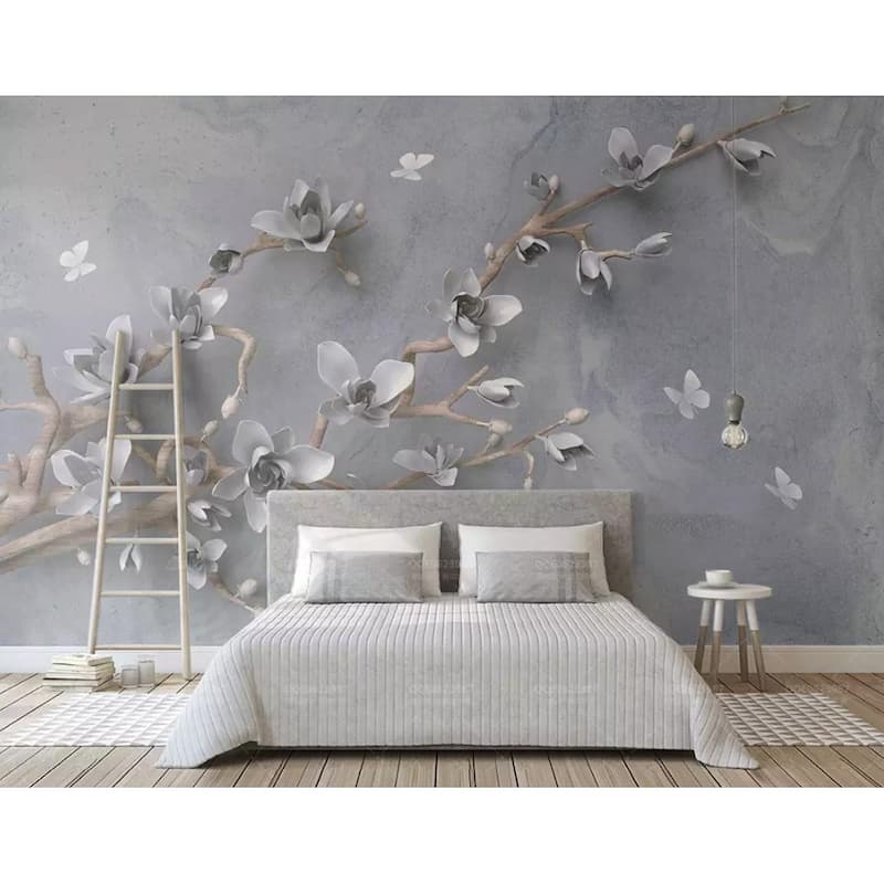 GK Wall Design 3D Floral Magnolia Blossom Gray Flower Scandinavian Wallpaper