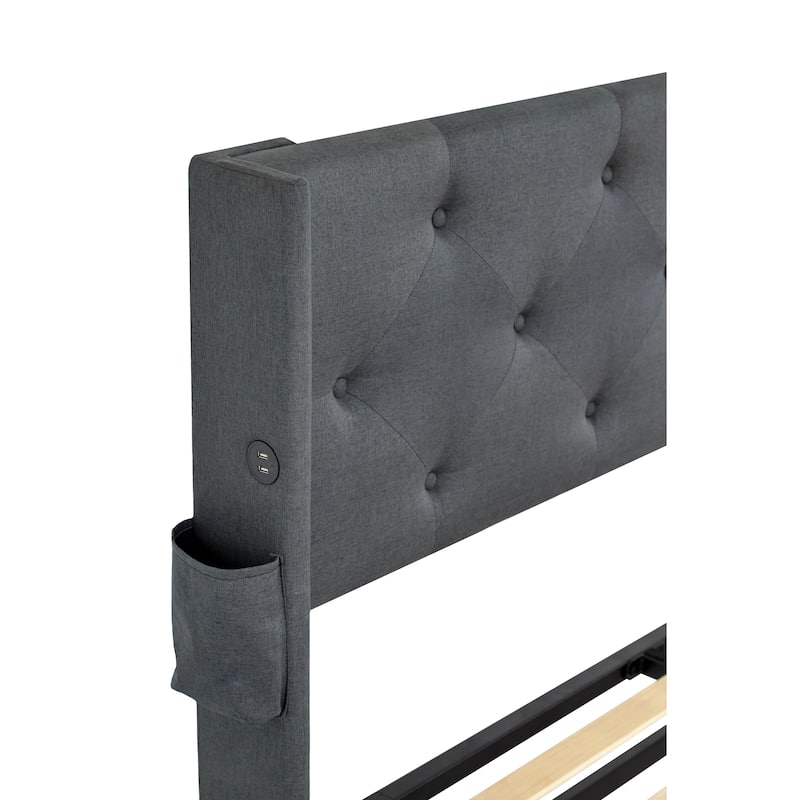 Queen Size Bed Frame with Storage - Lift Up Storage Bed with Modern Wingback Headboard, USB Ports