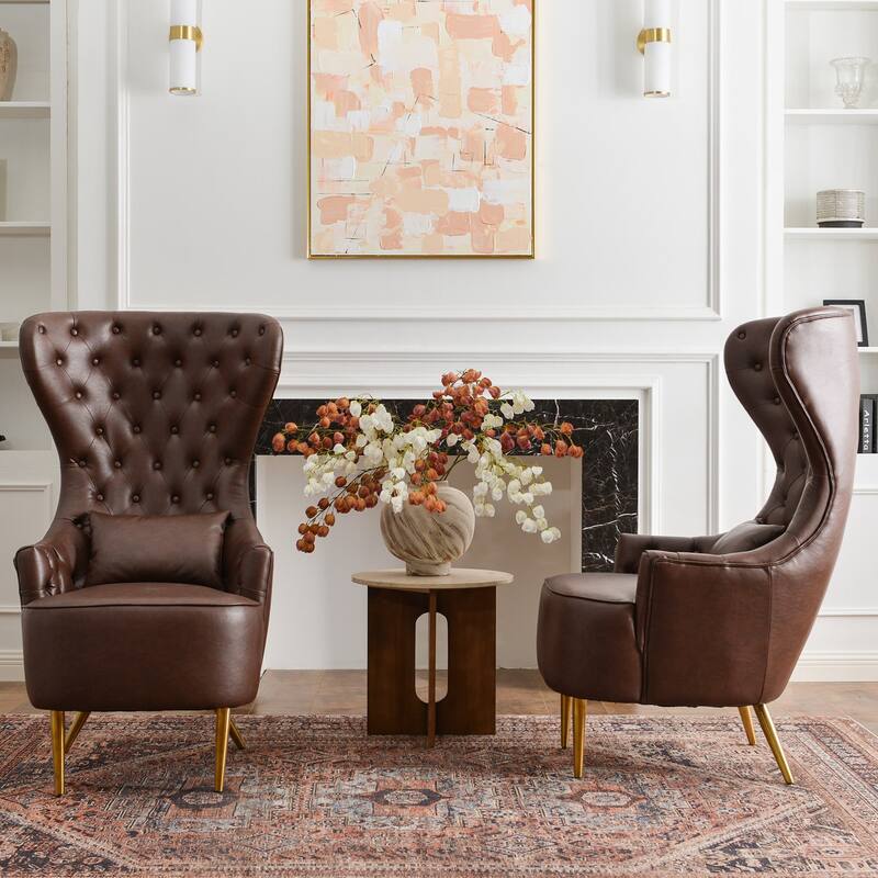 KINWELL Upholstered Tufted Faux Leather Wingback Chair PU Accent Chair