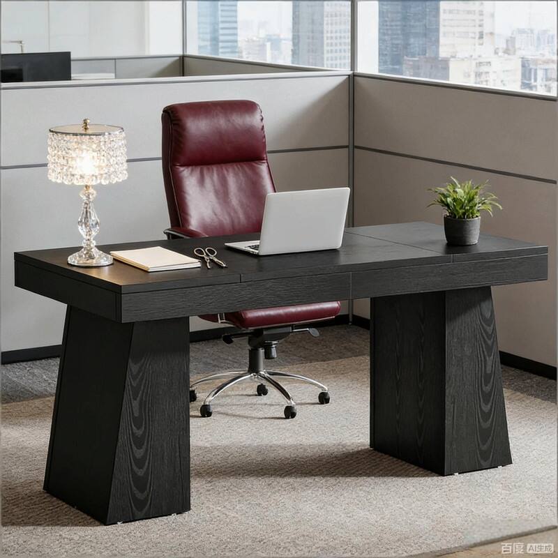 55" Mid-Century Modern Executive Desk with Trapezoid Base for Home Office