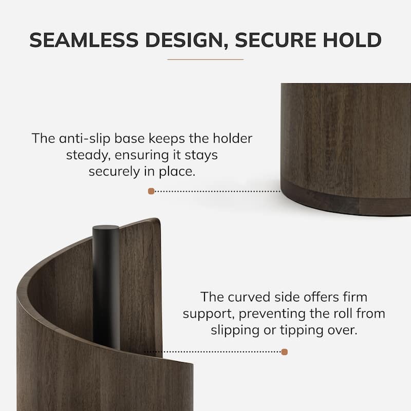 Jani Wooden Paper Towel Holder Stand with Mango Wood Base and Metal Rod - Durable Countertop Kitchen Organizer for Roll Storage