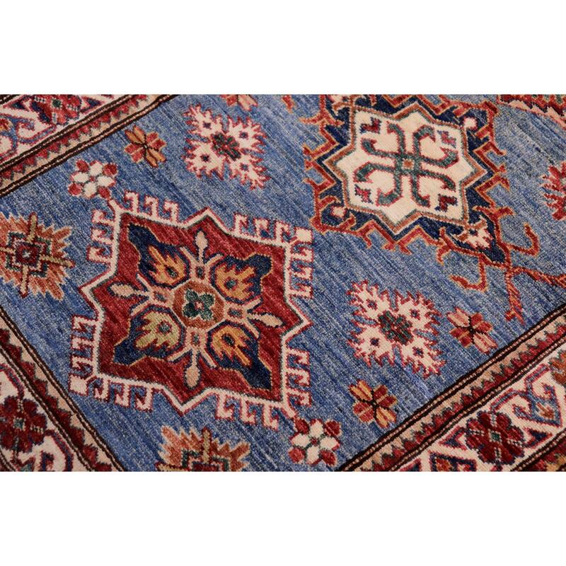 Tribal Super Kazak Seraphina Light Blue/Beige Hand Knotted Wool Runner - 2'8'' x 10'6''