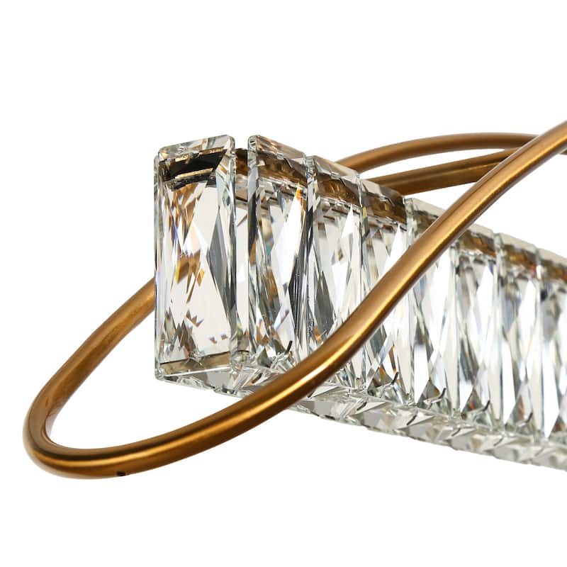 Modern Gold 1-Light LED Crystal Chandelier Island Pendant Lights for Kitchen Island - W 39.4" x H 3" x D 5"