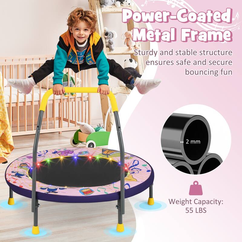 Foam Kids Trampoline with LED Lights, Foldable Frame and Handrail