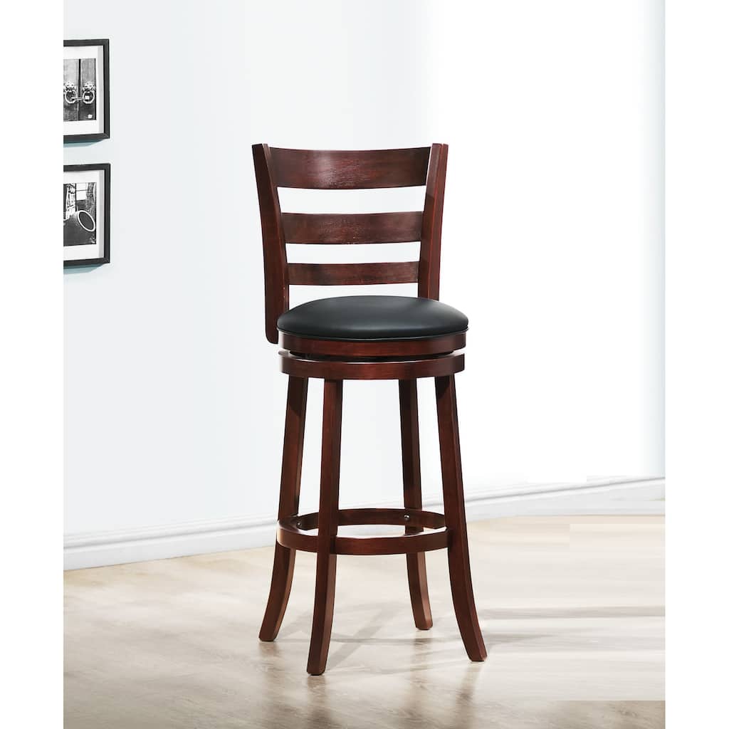 360-Degree Swivel Bar Chair - Dark Cherry Finish Solid Wood with Footrest