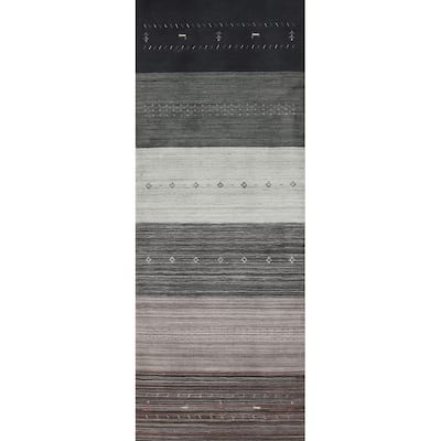 Animals Tribal Gabbeh Indian Runner Rug Handmade Wool Carpet - 3'4" x 10'2"