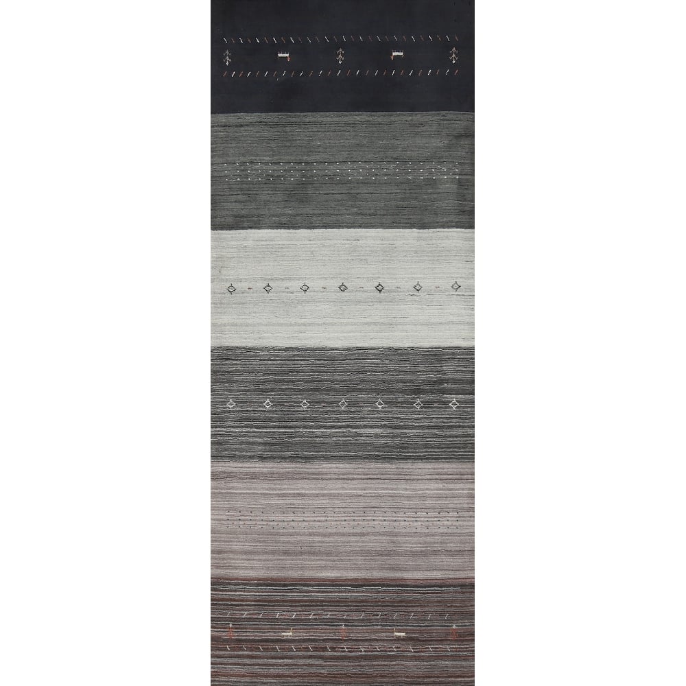 Animals Tribal Gabbeh Indian Runner Rug Handmade Wool Carpet - 3'4" x 10'2"