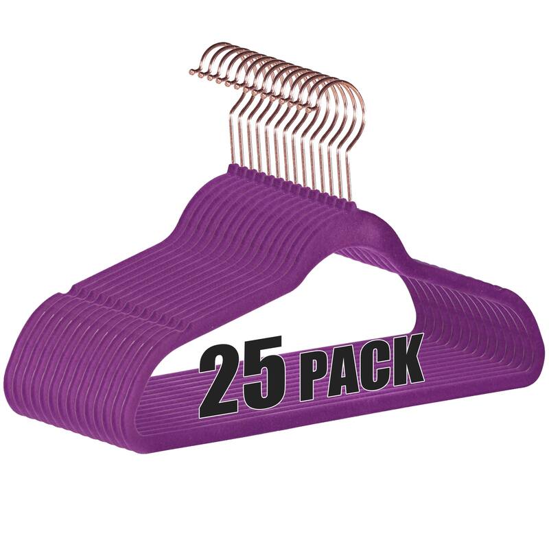 VECELO Mackaylee Velvet Hangers, Non Slip Standard Clothes Hanger Set, Heavy Duty Ivory Hangers(30/50/60/100 Pack) - 25 pack - Purple