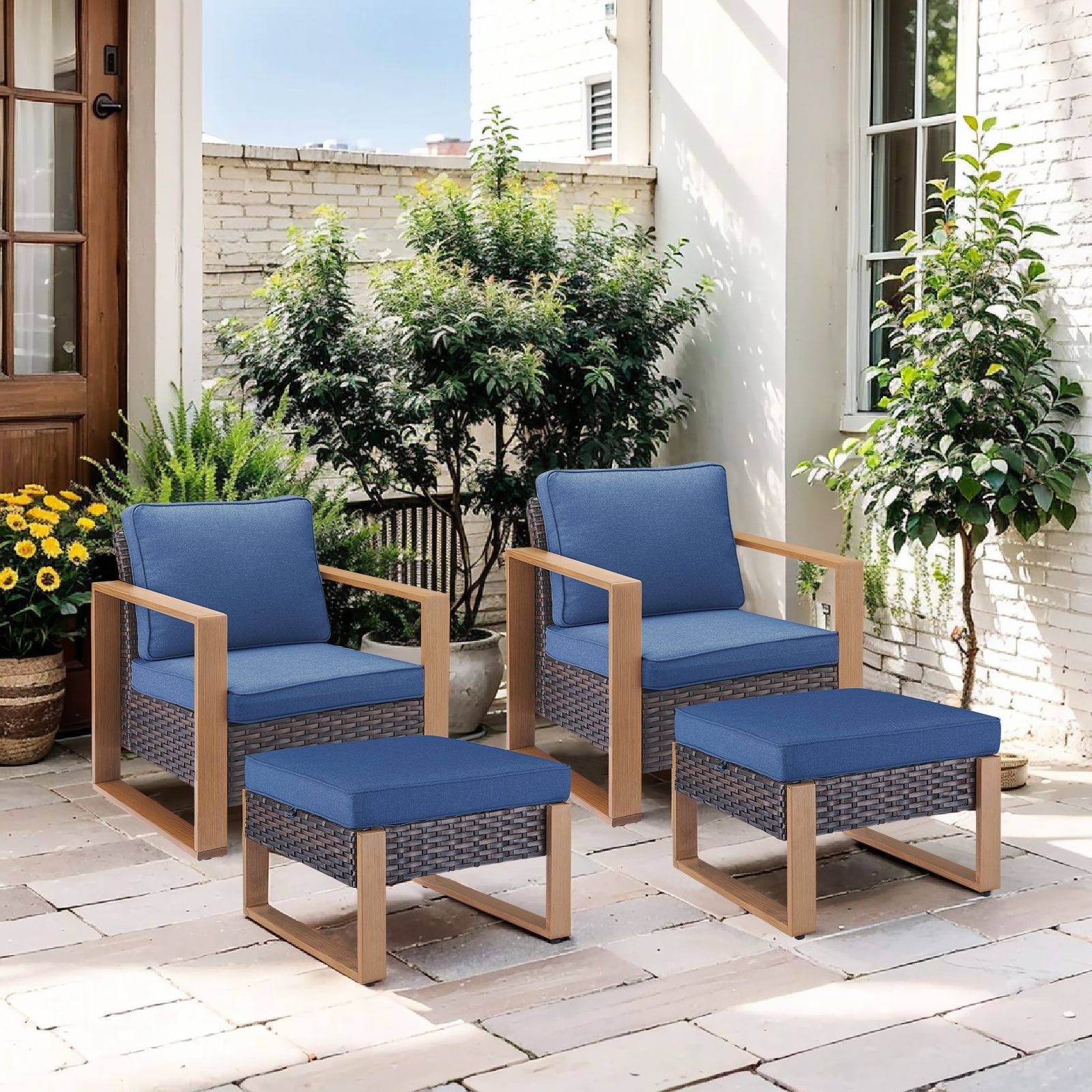 Pocassy 4 Pieces Outdoor Patio Club Chair Ottoman Set