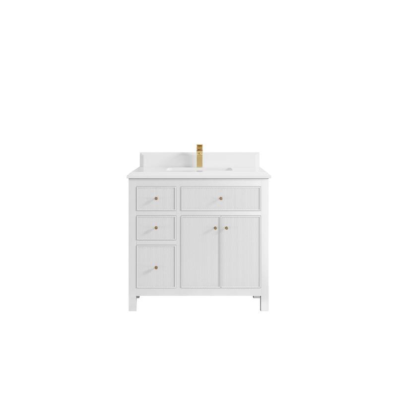 Willow Collections 36 in W x 22 in D Sonoma Center Sink Free Standing Reeded Bathroom Vanity with Countertop - 1.5" White Quartz - White