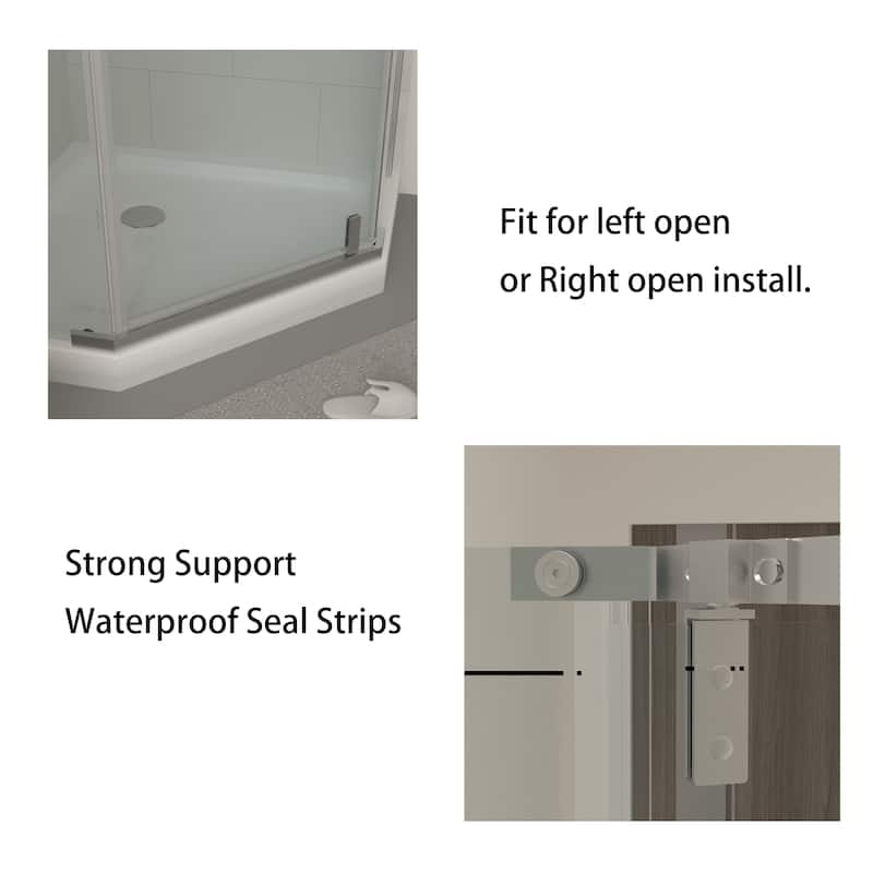 72''H Pivot Glass Frameless Corner Shower Door with hinged, Black/Chrome - 36X36X72