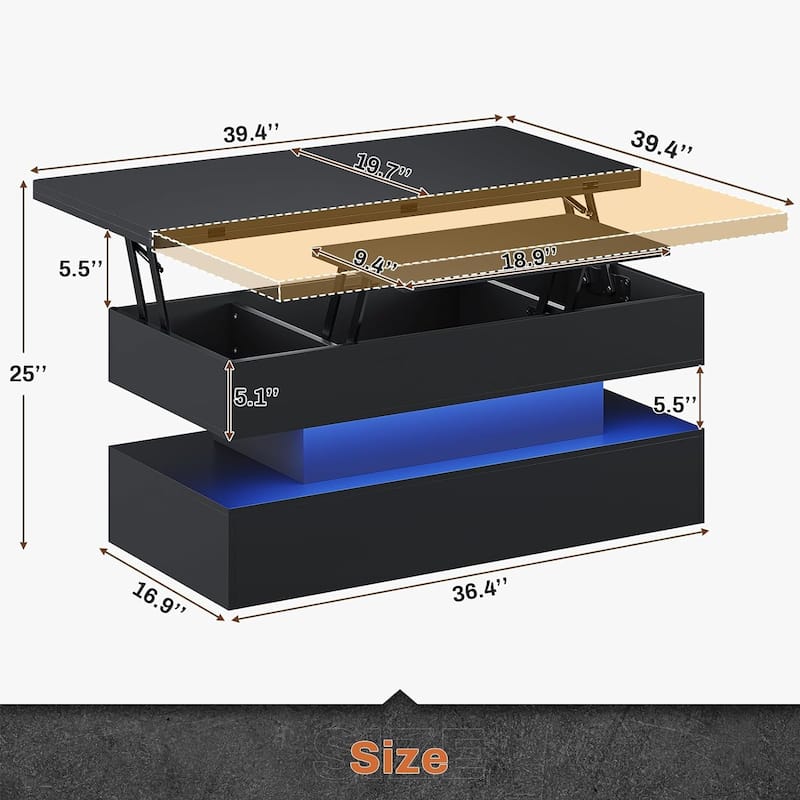 Coffee Table Lift Top 2 Drawers Hidden Compartment for Living Room