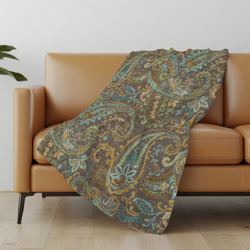 Premium Machine Washable Paisley Sherpa Throw Blanket