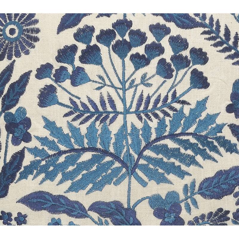 Sevita Dyna Bohemian Floral White/Navy Embroidered Throw Pillow