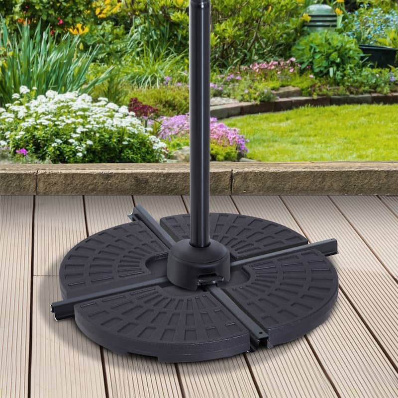 Outsunny 4 Pieces Round Patio Umbrella Base, Cantilever Offset Outdoor Umbrella Weights, 52 Liters Capacity Water